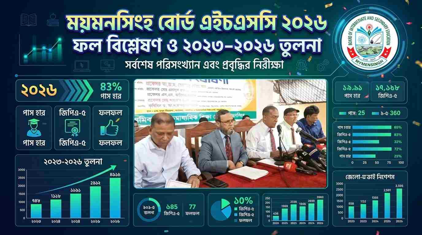 ময়মনসিংহ বোর্ড এইচএসসি ২০২৬ ফল বিশ্লেষণ : পাস ৫১.৪৪%, চার বছরে কমেছে ১৯ শতাংশ